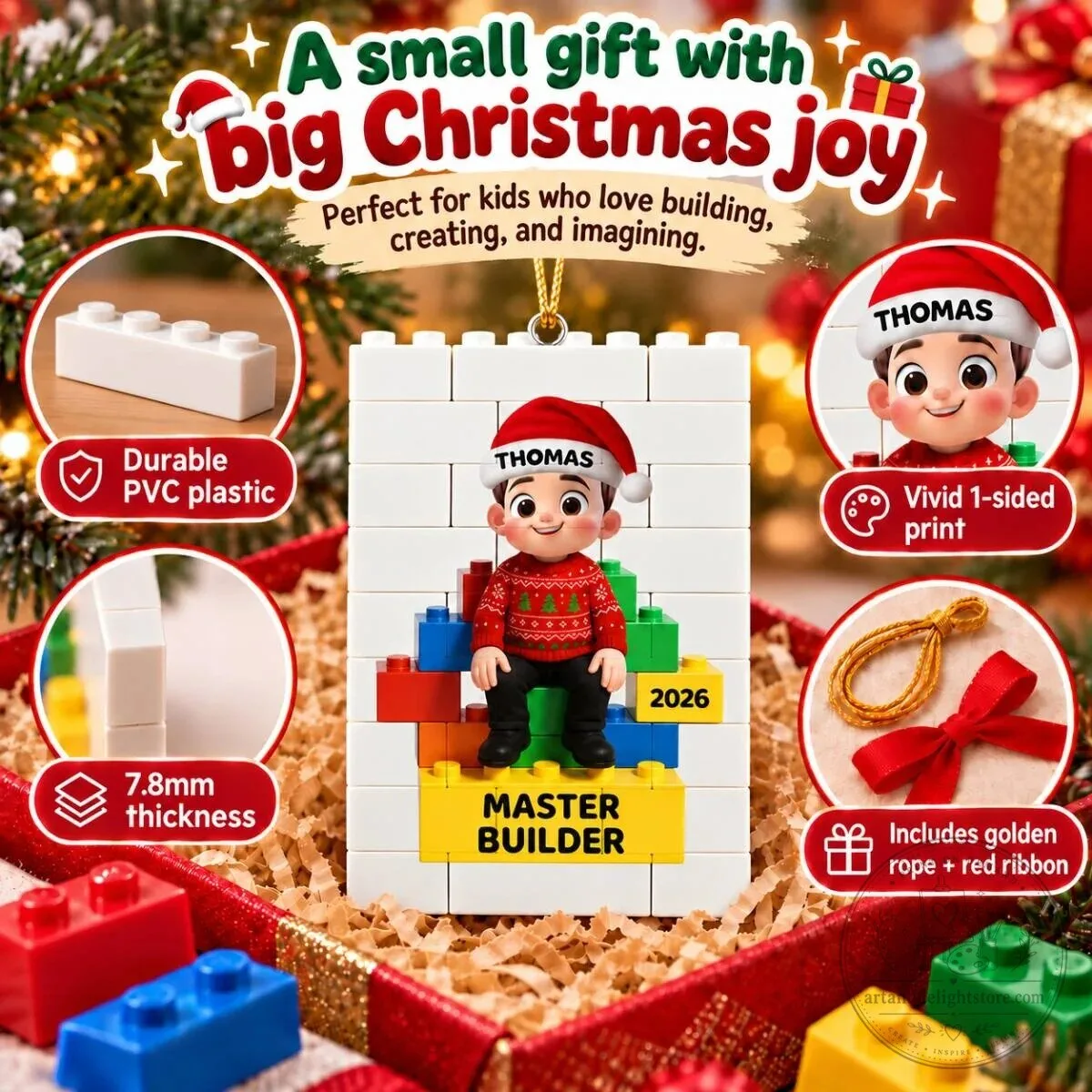 Personalized Master Builder Christmas Ornament for Kids, Son, Daughter, Grandson, Granddaughter 15 Personalized Master Builder Christmas Ornament for Kids, Son, Daughter, Grandson, Granddaughter