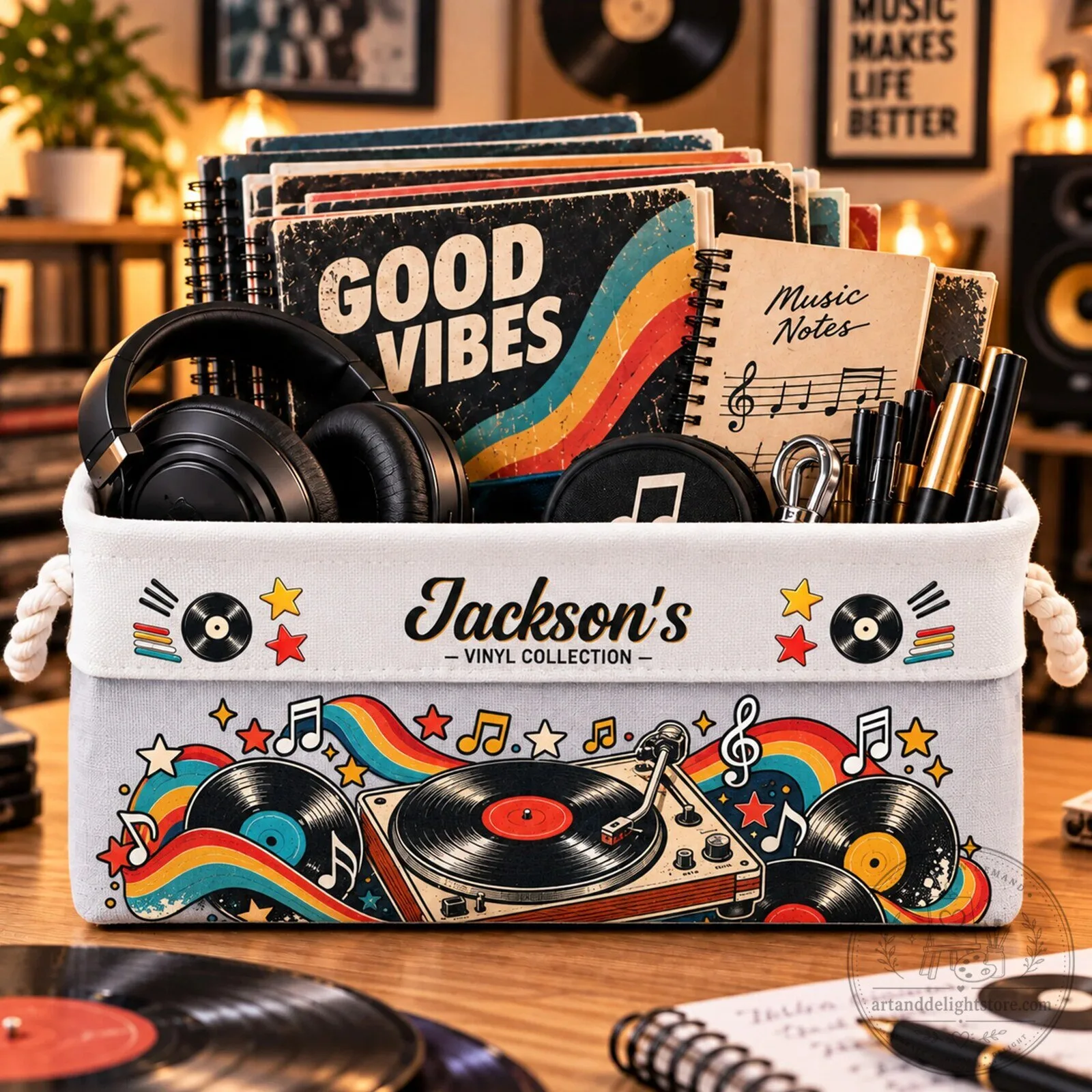 Personalized Vinyl Collection Storage Basket for Music Lovers and Record Enthusiasts