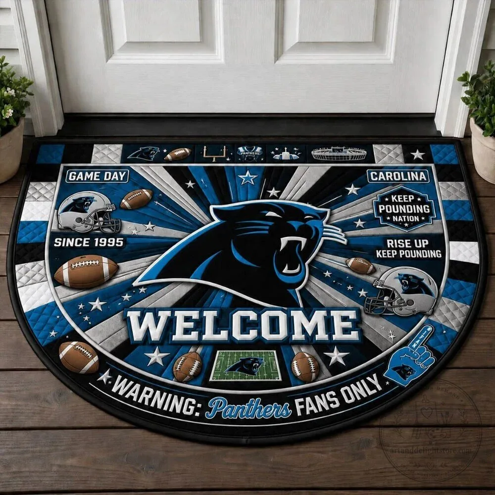 Carolina Panthers Football Team Welcome Doormat for Game Day Home Decor