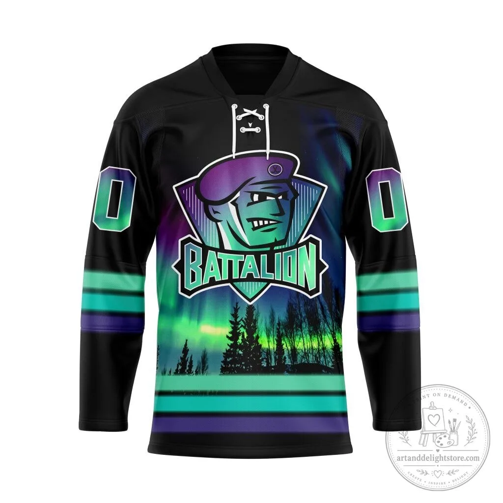 North Bay Battalion Special Design Northern Lights Lace Hockey Jersey