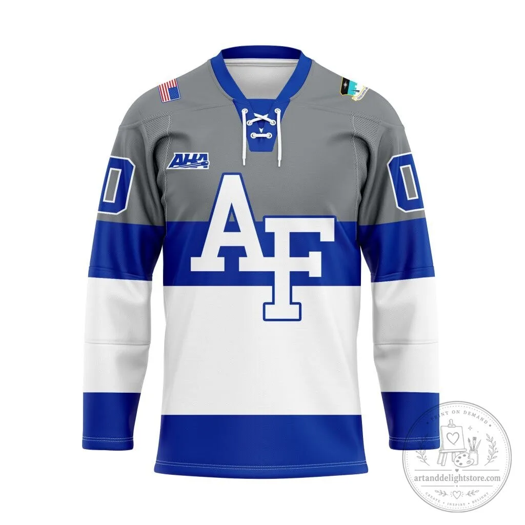 Air Force Falcons Personalized Gray White Blue Hockey Jersey