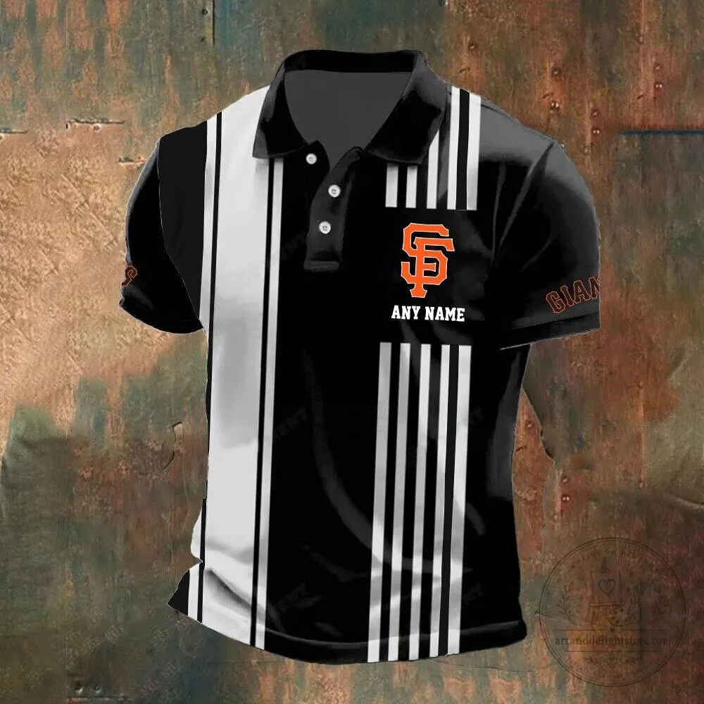 San Francisco Giants Personalized Name Striped Black and White Polo Shirt