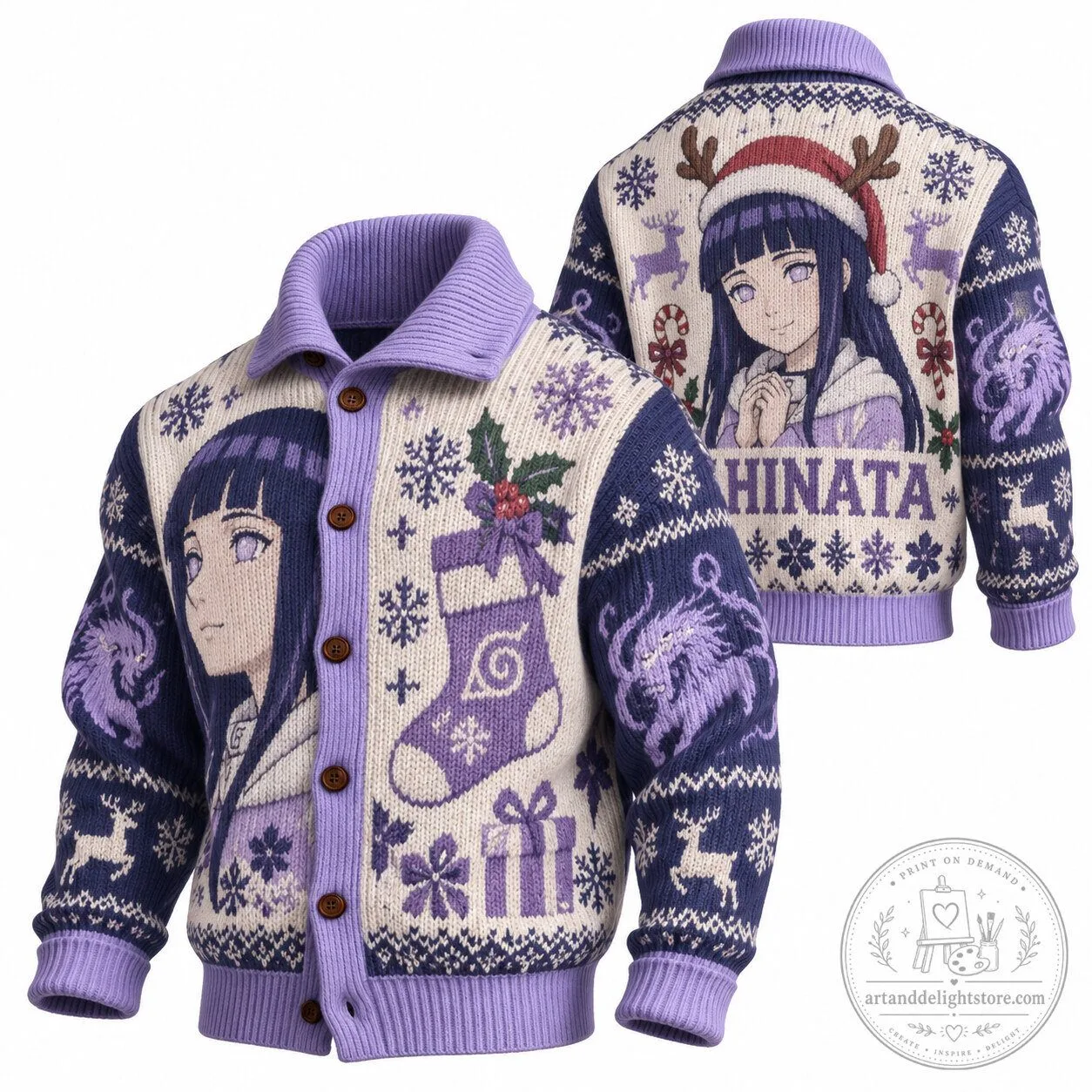 Naruto Hinata Hyuga Christmas Holiday Anime Ugly Sweater Cardigan