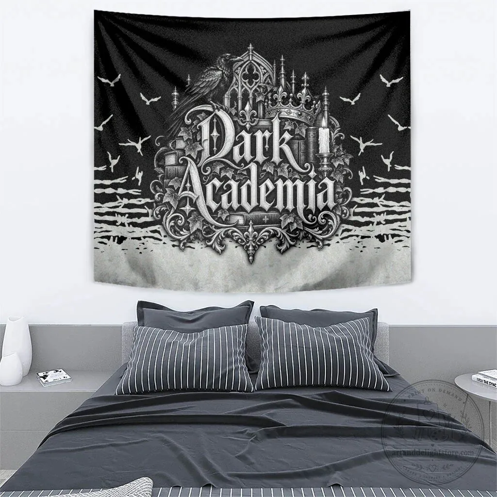 Dark Academia Raven Gothic Castle Black and White Wall Decor Tapestry 7 Dark Academia Raven Gothic Castle Black and White Wall Decor Tapestry