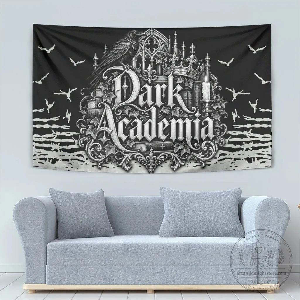 Dark Academia Raven Gothic Castle Black and White Wall Decor Tapestry 9 Dark Academia Raven Gothic Castle Black and White Wall Decor Tapestry