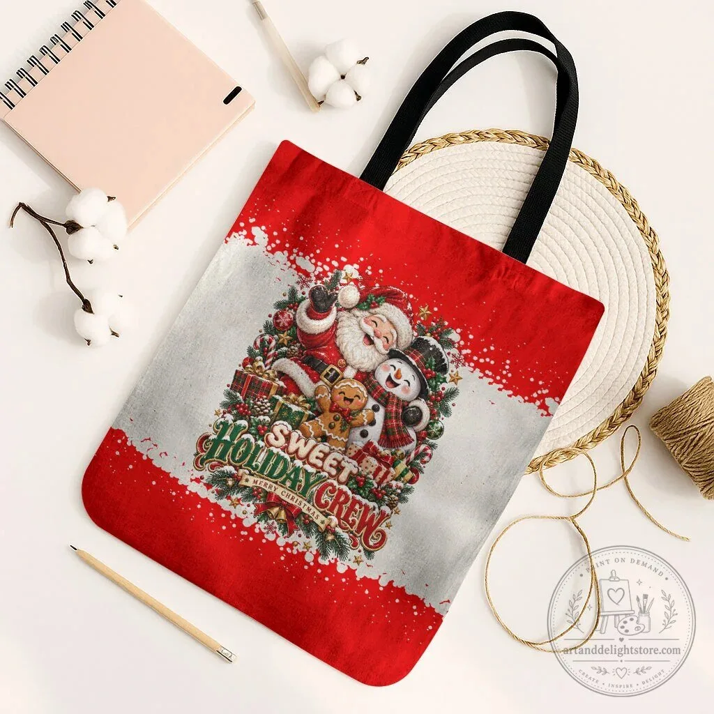 Sweet Holiday Crew Santa Snowman Gingerbread Christmas Festive Tote Bag