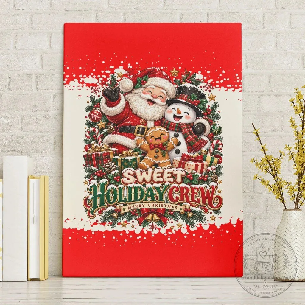 Sweet Holiday Crew Santa Snowman Gingerbread Christmas Canvas Wall Art