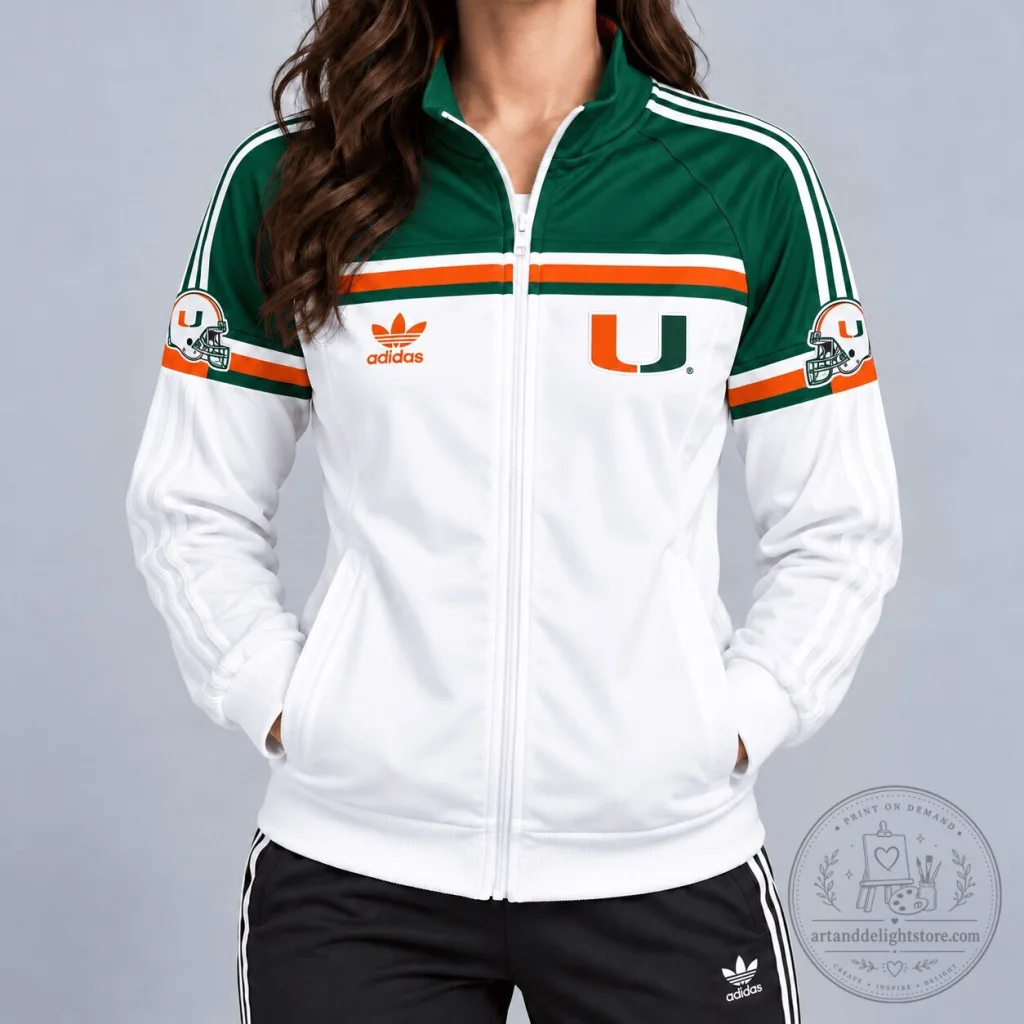 Miami Hurricanes Adidas Full-Zip Track Jacket for Women Miami Hurricanes Adidas Full-Zip Track Jacket for Women