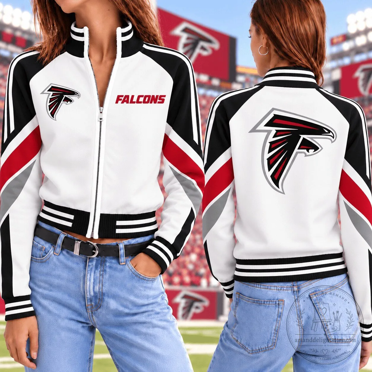 Atlanta Falcons NFL Football Vintage Colorblock Mockneck Zipper Jacket For Fans