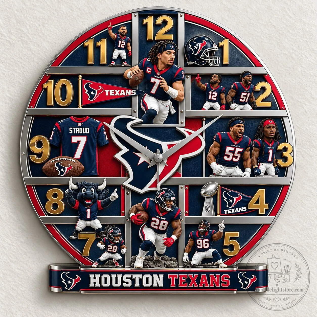 Houston Texans NFL Football Team Players and Logo Wall Clock