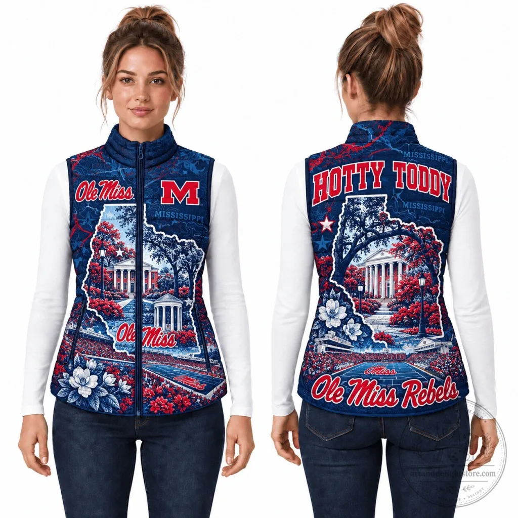 Ole Miss Rebels Mississippi Christmas Sleeveless Puffer Vest Ole Miss Rebels Mississippi Christmas Sleeveless Puffer Vest