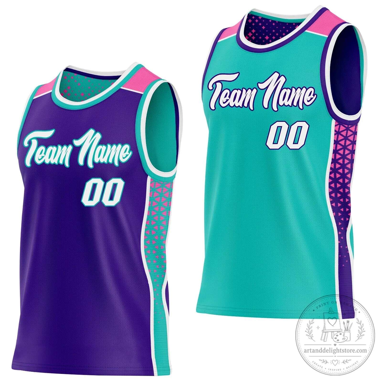 Customizable Purple Aqua Pink Reversible Basketball Jersey