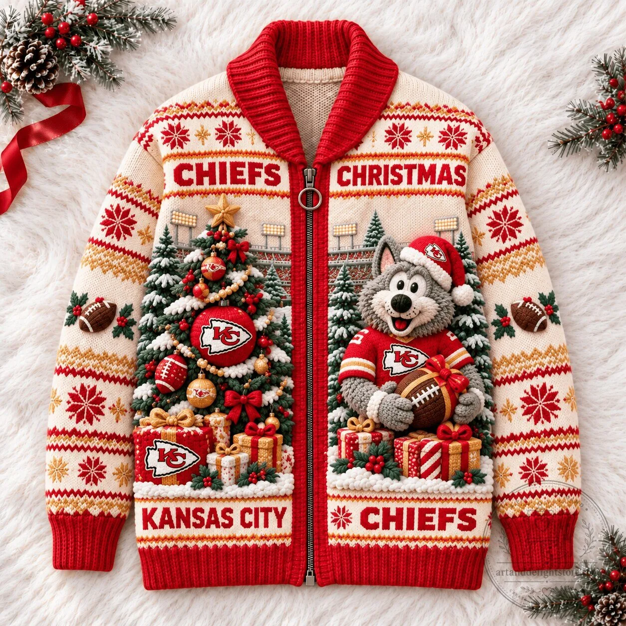 Kansas City Chiefs Christmas Ugly Sweater Holiday Full-Zip Cardigan