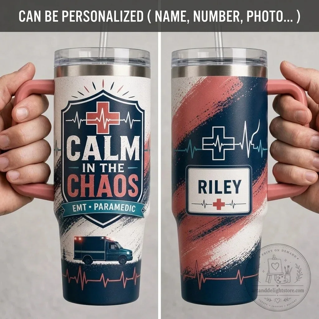 Personalized EMT Paramedic Calm in the Chaos 40oz Tumbler with Handle
