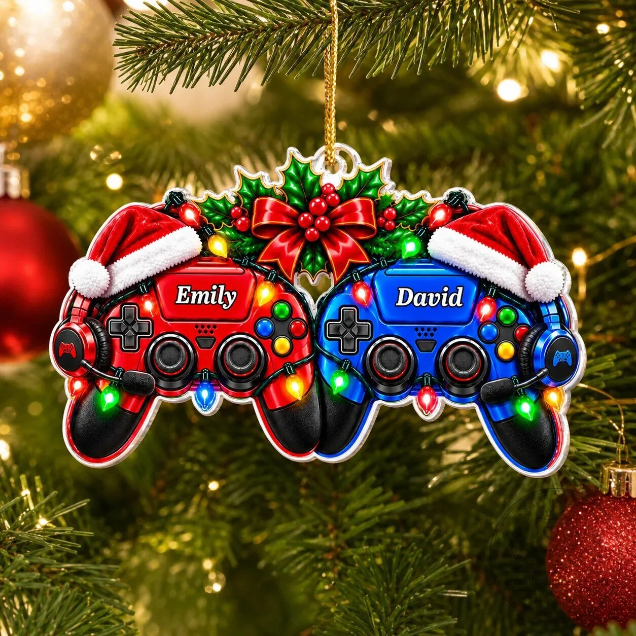 PC Gaming Couple Christmas Tree Ornament Personalized with Names