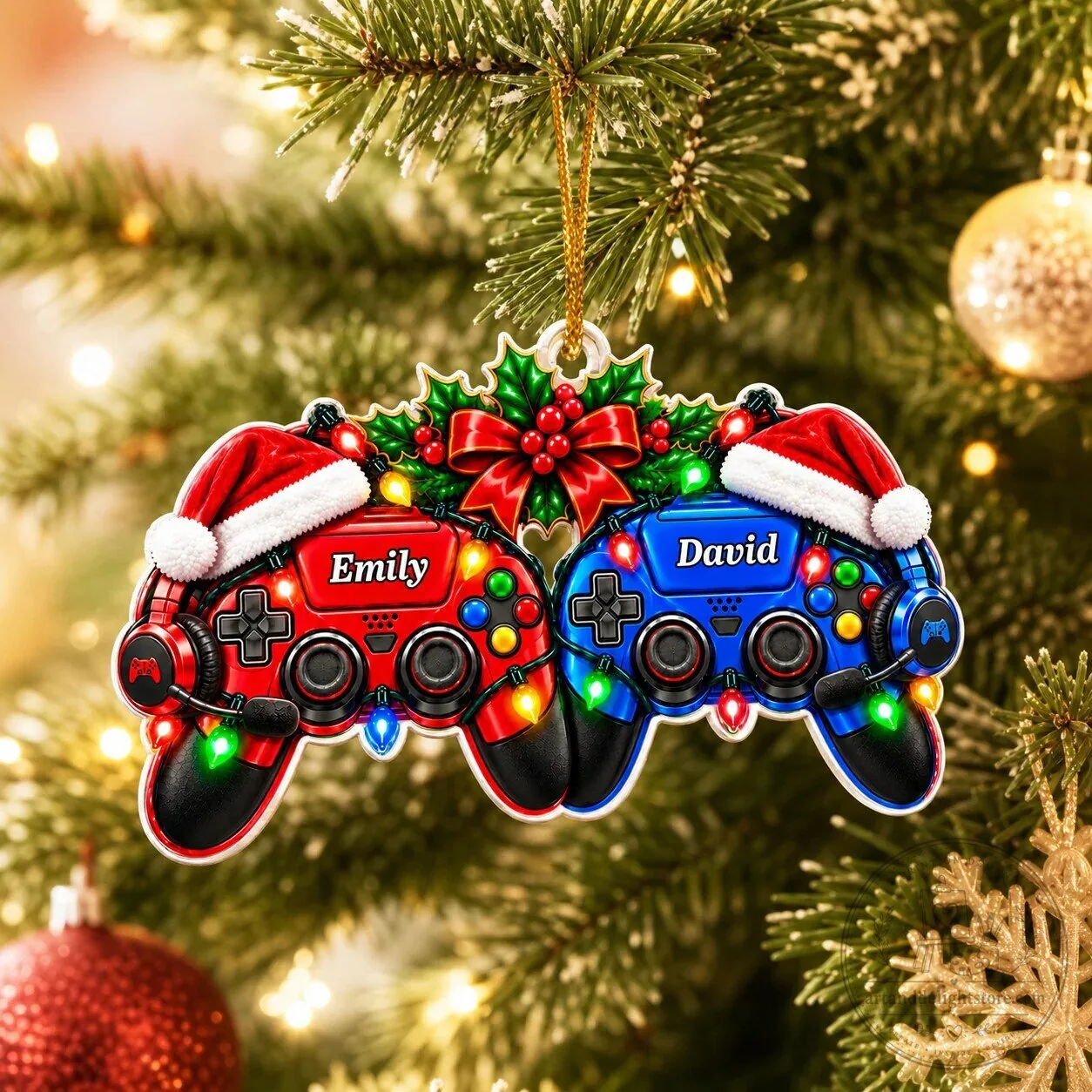 PC Gaming Couple Christmas Tree Ornament Personalized with Names 6 PC Gaming Couple Christmas Tree Ornament Personalized with Names