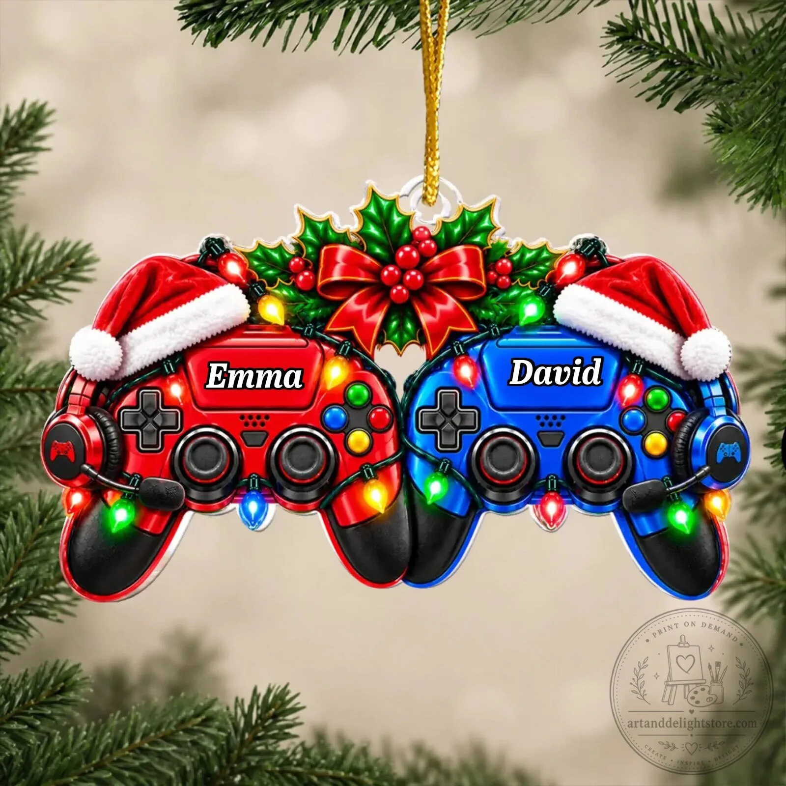 PC Gaming Couple Christmas Tree Ornament Personalized with Names 7 PC Gaming Couple Christmas Tree Ornament Personalized with Names