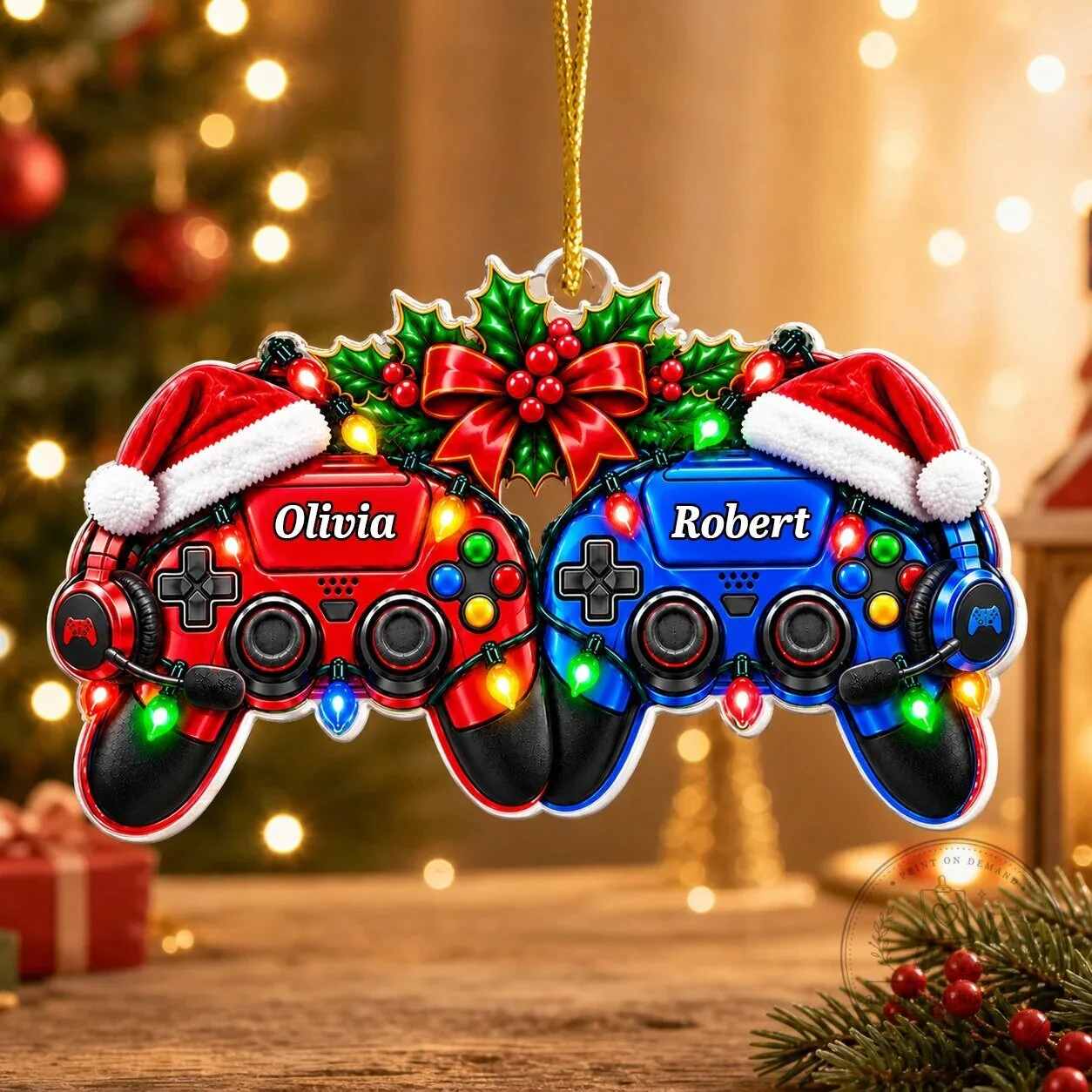 PC Gaming Couple Christmas Tree Ornament Personalized with Names 8 PC Gaming Couple Christmas Tree Ornament Personalized with Names