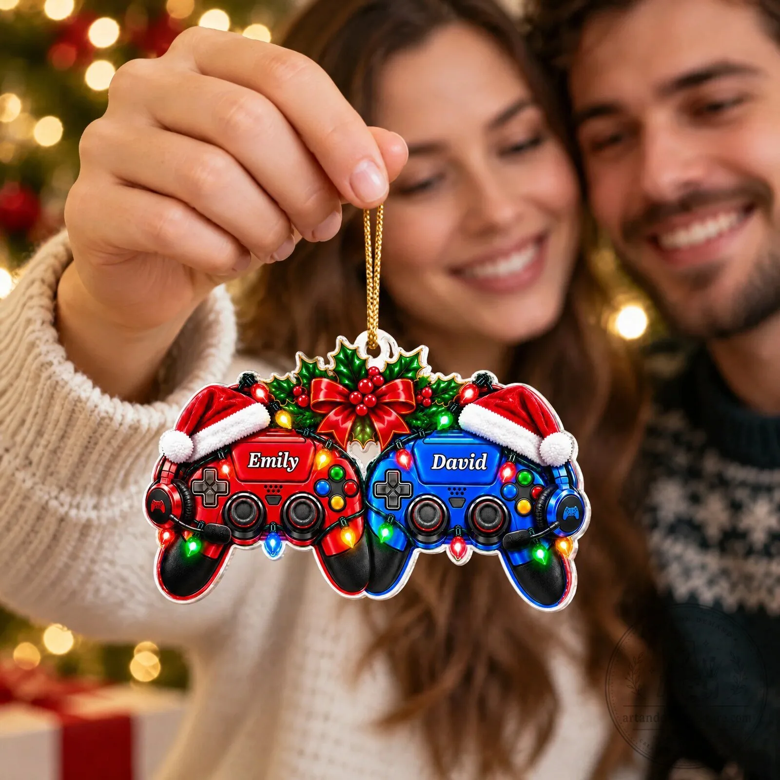 PC Gaming Couple Christmas Tree Ornament Personalized with Names 9 PC Gaming Couple Christmas Tree Ornament Personalized with Names