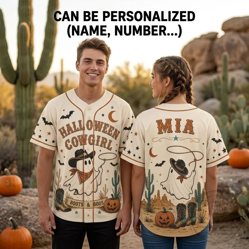 Western Boots Halloween Cowgirl Ghost Baseball Jersey