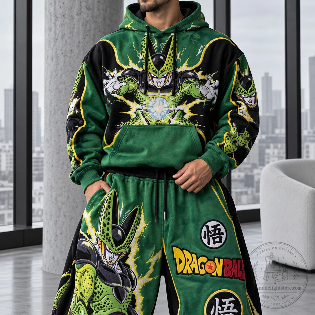 Dragon Ball Z Perfect Cell Anime Character Green Graphic Print Hoodie