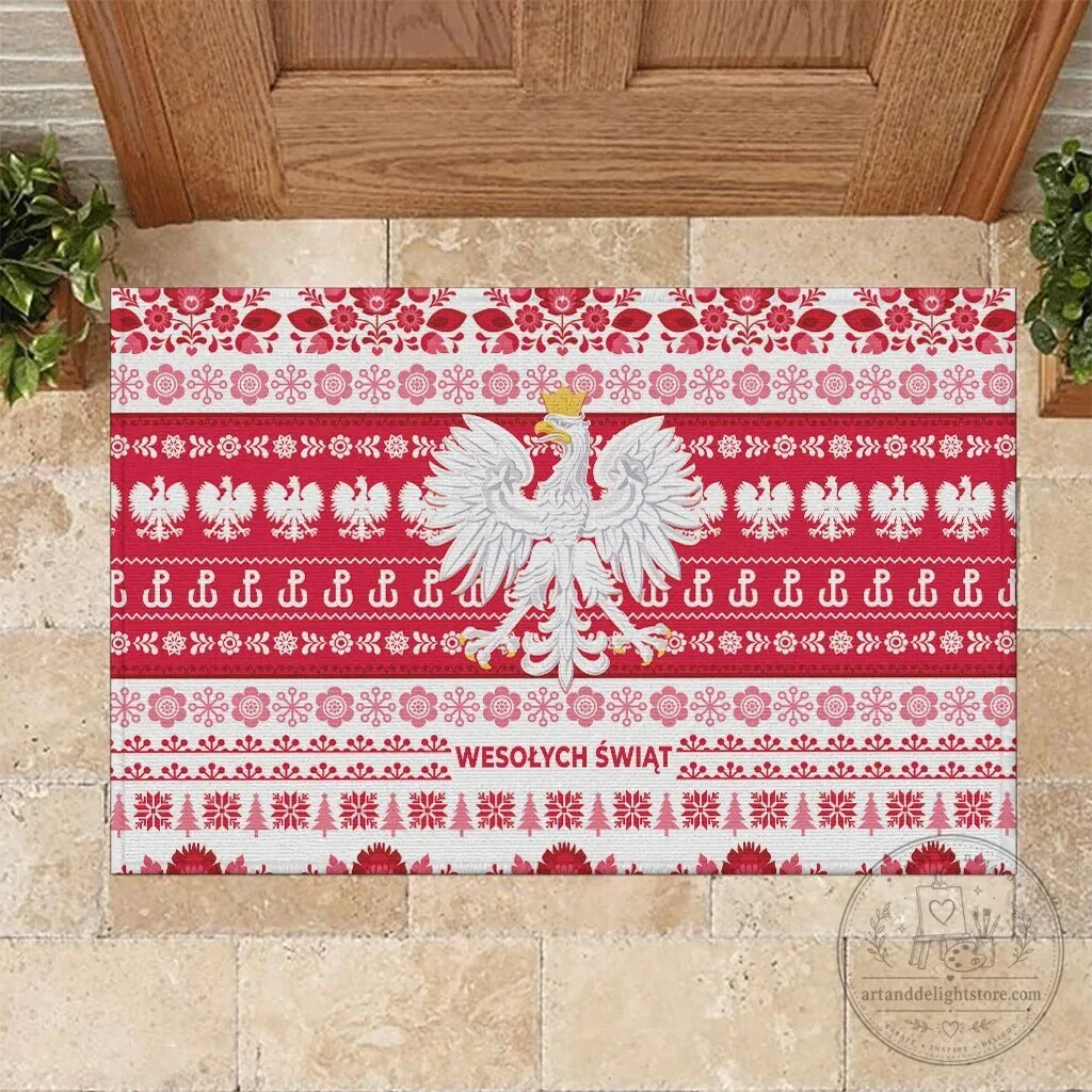 Polish Christmas Folk Art Eagle Wesołych Świąt Doormat