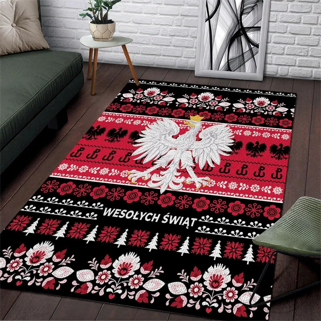 Polish Wesolych Swiat Merry Christmas Folk Art Pattern Area Rug