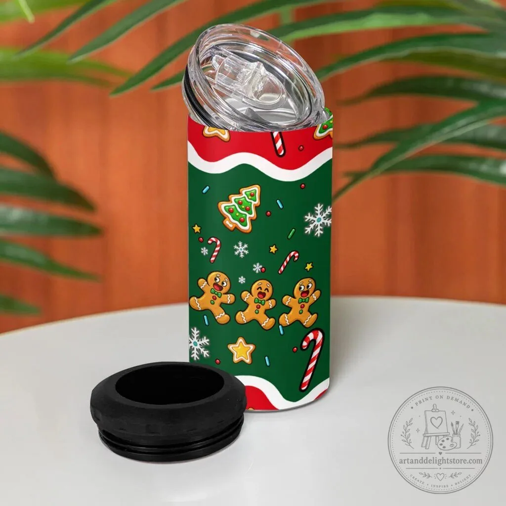 Christmas Gingerbread Cookies Candy Cane Holiday Can Cooler Tumbler 10 Christmas Gingerbread Cookies Candy Cane Holiday Can Cooler Tumbler
