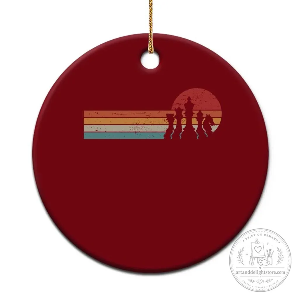 Retro Chess Game Player Sunset Ceramic Christmas Tree Ornament