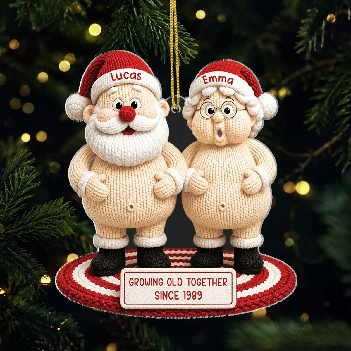 Personalized Santa Couple Growing Old Together Since 1989 Christmas Ornament