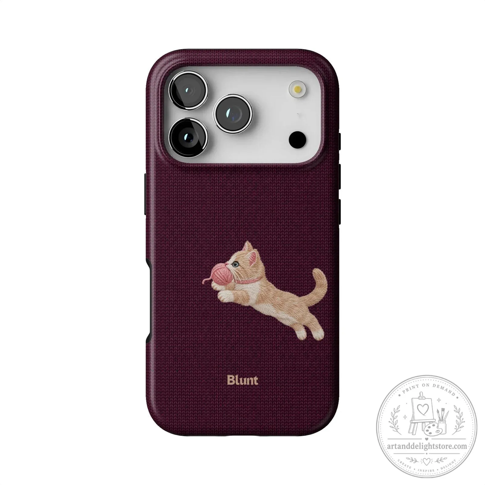 Plum Knit Kitten Playing With Yarn Ball iPhone Case