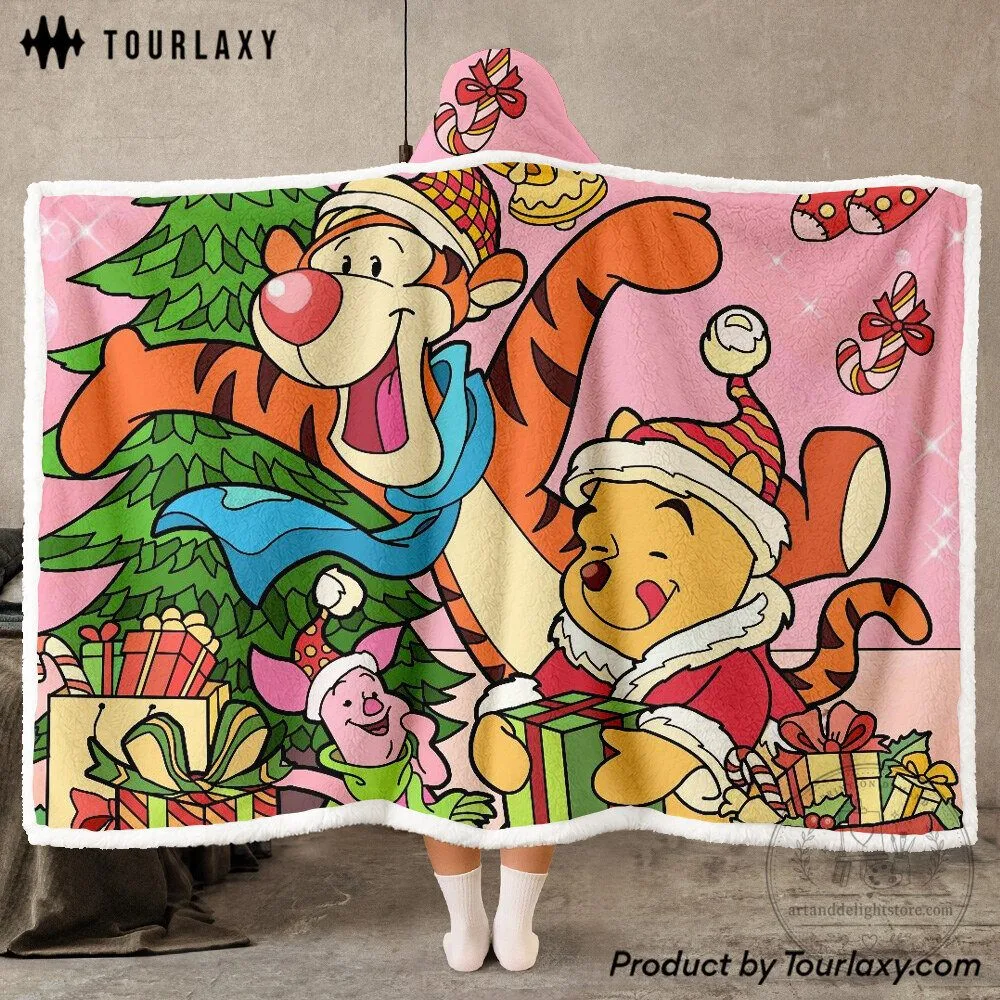 Winnie The Pooh Tigger Piglet Christmas Holiday Wearable Hooded Blanket