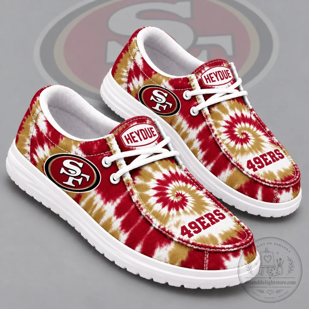 San Francisco 49ers Spiral Tie Dye Pattern Heydude Shoes San Francisco 49ers Spiral Tie Dye Pattern Heydude Shoes