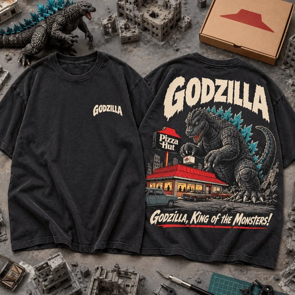 Godzilla Pizza Hut City Rampage King of the Monsters T-Shirt Godzilla Pizza Hut City Rampage King of the Monsters T-Shirt