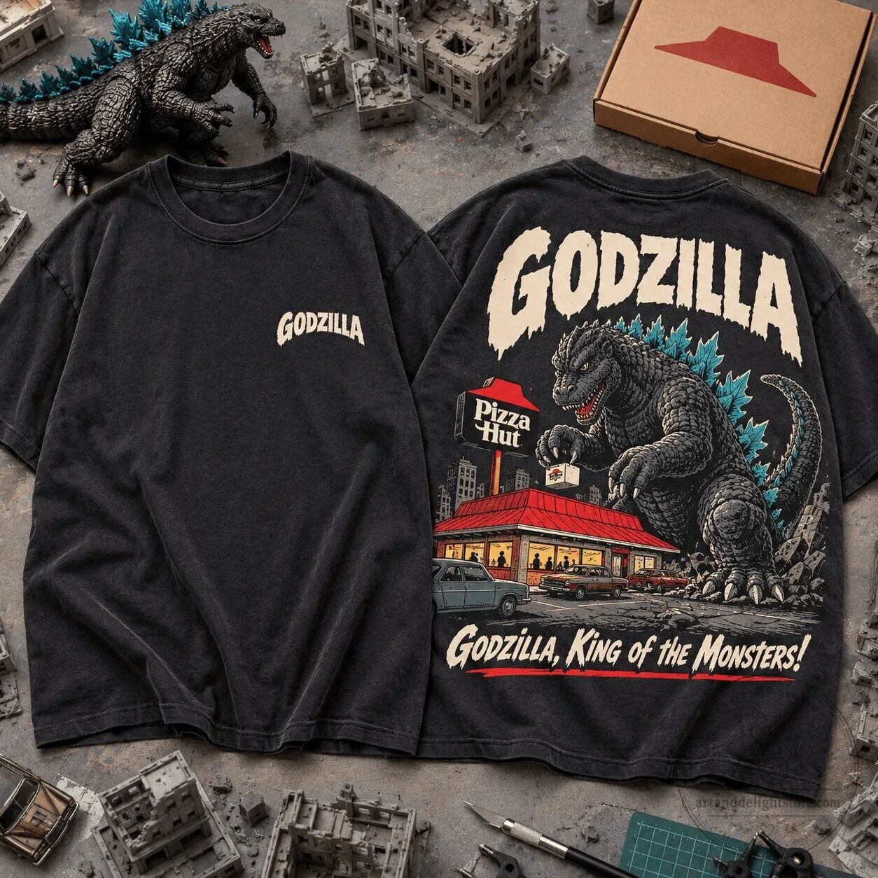 Godzilla Pizza Hut City Rampage King of the Monsters T-Shirt 1 Godzilla Pizza Hut City Rampage King of the Monsters T-Shirt