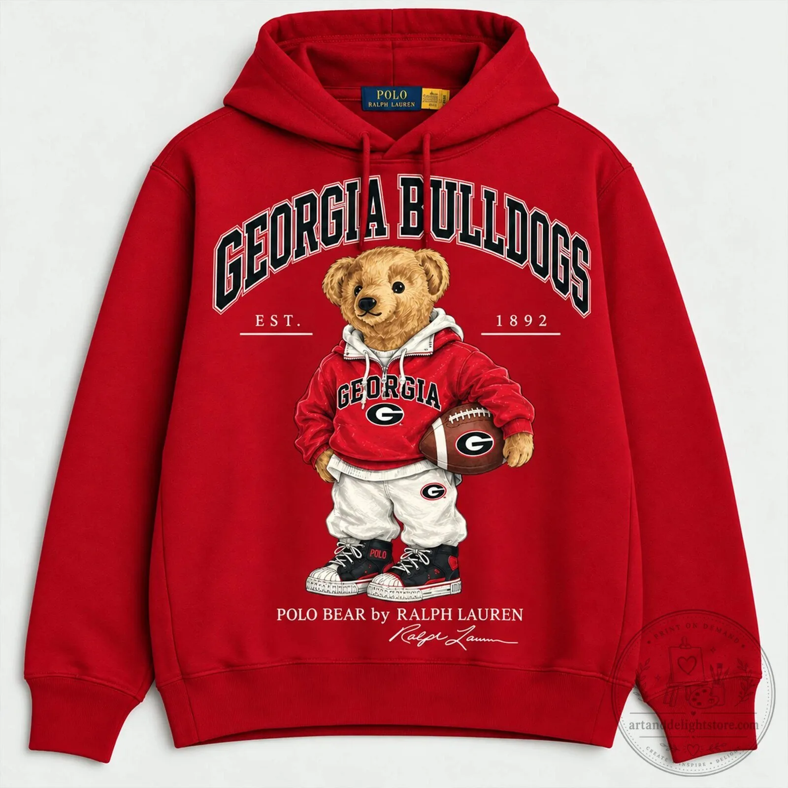 Georgia Bulldogs Polo Bear by Ralph Lauren Red Hoodie for Men and Women