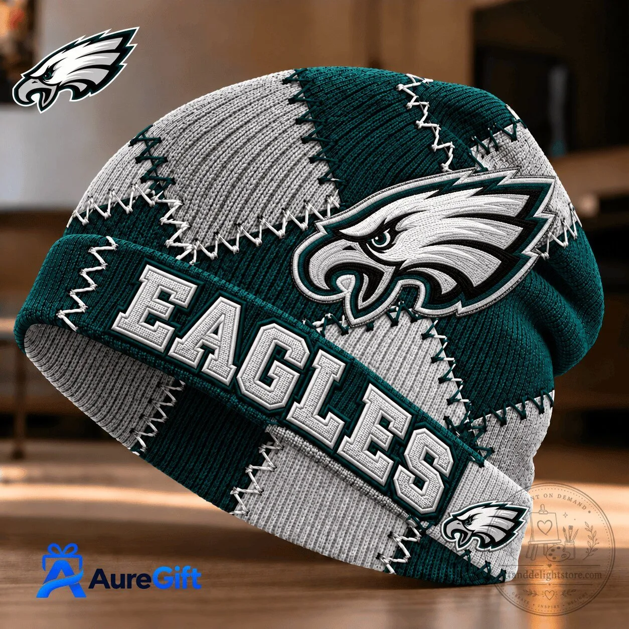 Philadelphia Eagles NFL Personalized Name Patchwork Beanie Hat