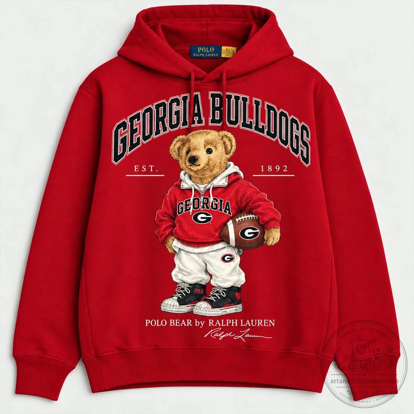 Ralph Lauren Red Hoodie Featuring Georgia Bulldogs Polo Bear Design