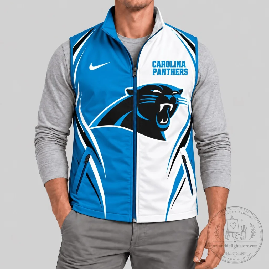 Carolina Panthers NFL Swoosh Panel Softshell Vest for Men Carolina Panthers NFL Swoosh Panel Softshell Vest for Men