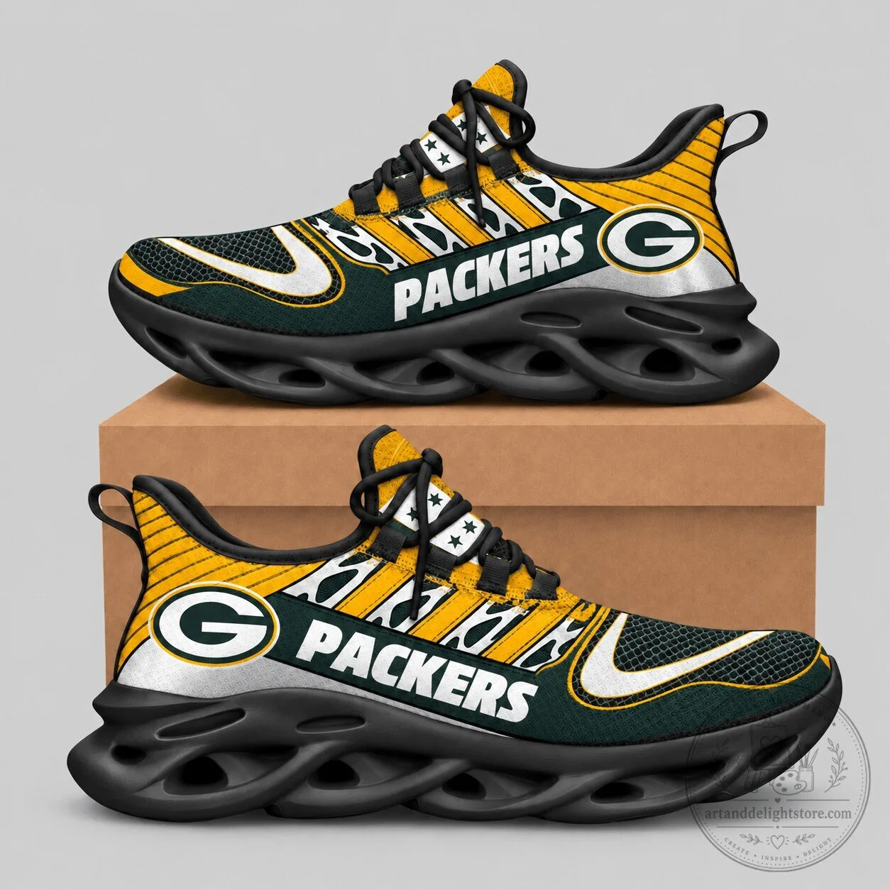 Packers Green Bay NFL Wordmark Swoosh Wave Sole Running Sneakers