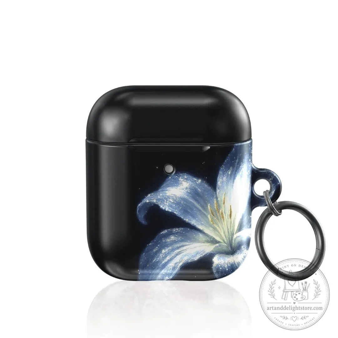 Blue Lily Flower Design AirPod Case with Keychain