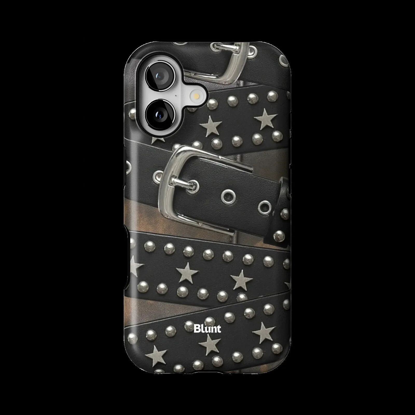 Black Leather Belt with Silver Studs and Stars Design iPhone Case