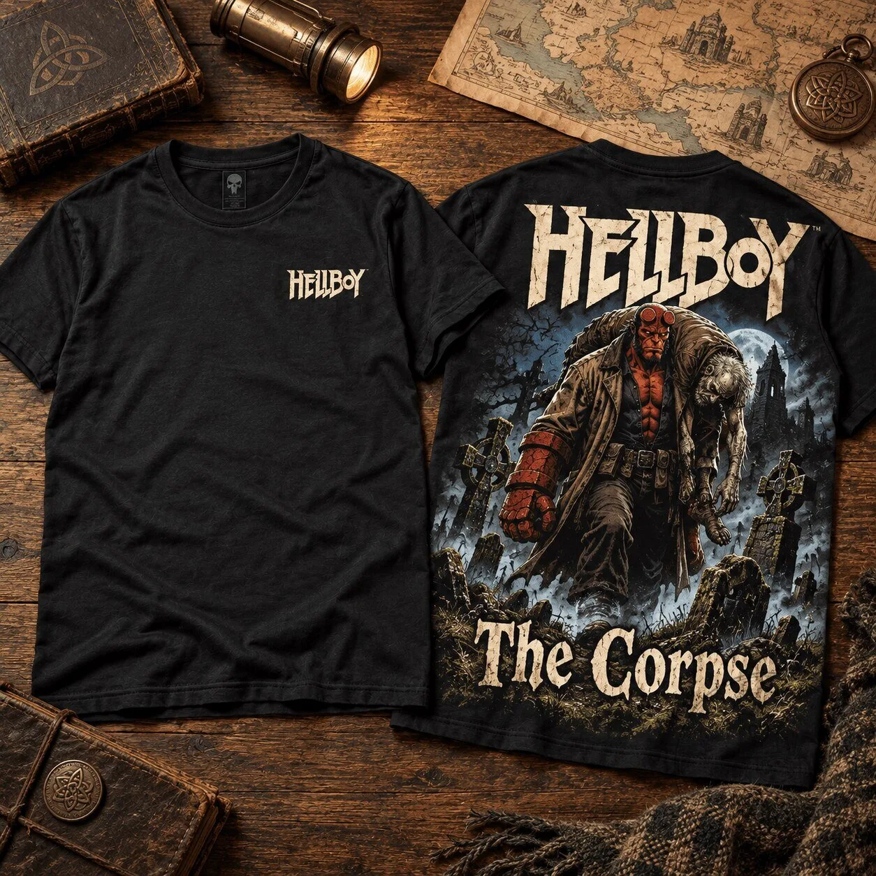 Hellboy The Corpse Moonlit Graveyard Comic Book Art T-Shirt
