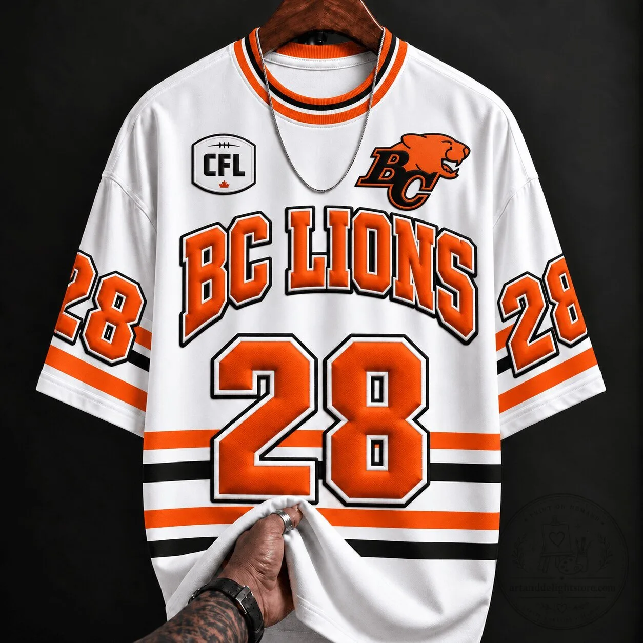 BC Lions Canadian Football League Team White and Orange Custom Jersey