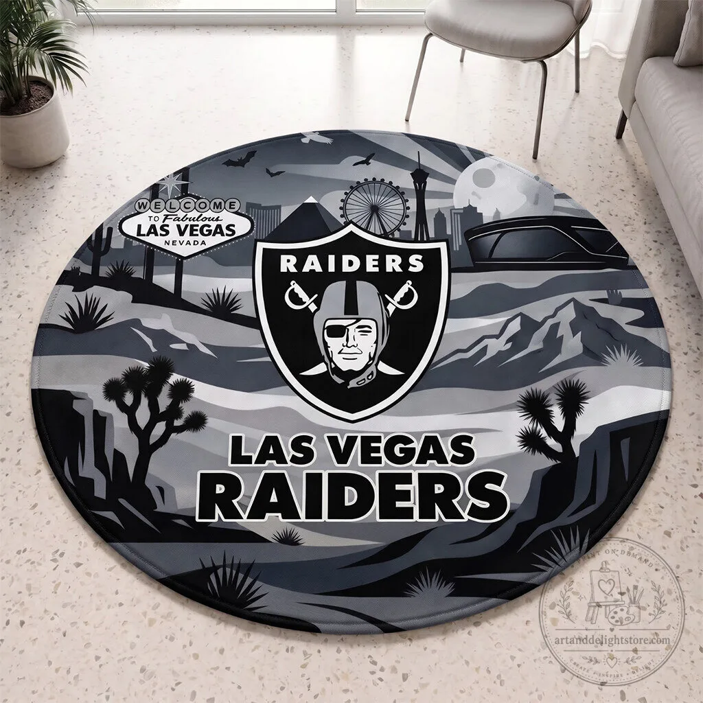 Las Vegas Raiders Football Team Logo and Stadium Design Round Rug